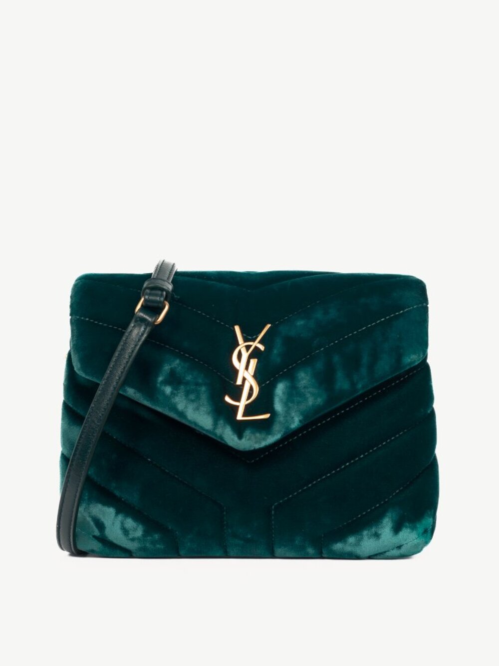 Saint Laurent Loulou Toy Green Velvet Matelasse YSL Crossbody
